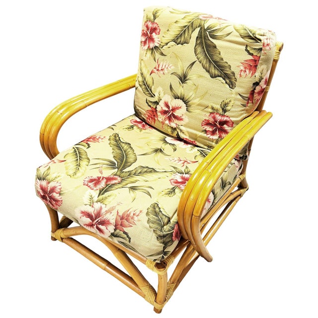 Mid-Century Modern Restored MCM Blond 1949er Rattan 3-Strand Lounge Chair by Heywood Wakefield For Sale - Image 3 of 6