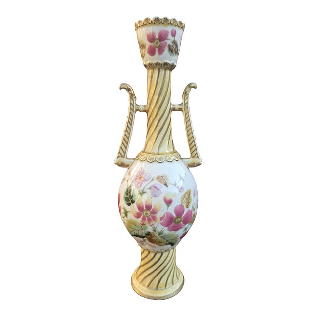 Antique Collectible Zsolnay Pécs Hungary Art Pottery Floral Vase – 14” Tall For Sale