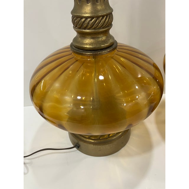 Vintage Amber Glass Lamps - a Pair For Sale - Image 11 of 11