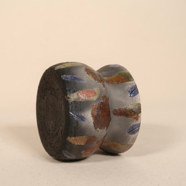 Ceramic Signed Studio Pottery Raku Ceramic Vessel With Metallic Copper Glaze and Abstract Brushwork For Sale - Image 7 of 17