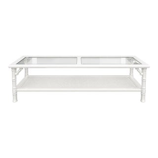 Vintage Faux Bamboo Glass Top Coffee Table in Super White Satin For Sale