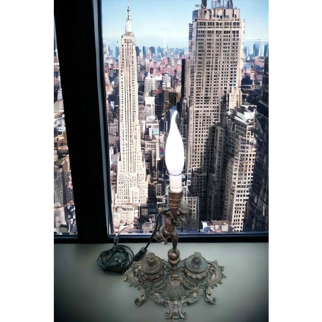 Inkwell Lamp in Chiselled Bronze with Putto For Sale - Image 9 of 9