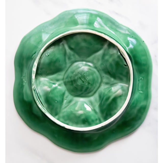 1930s French Sarreguemines Green Majolica Oyster Plate, Circa 1930 For Sale - Image 5 of 7