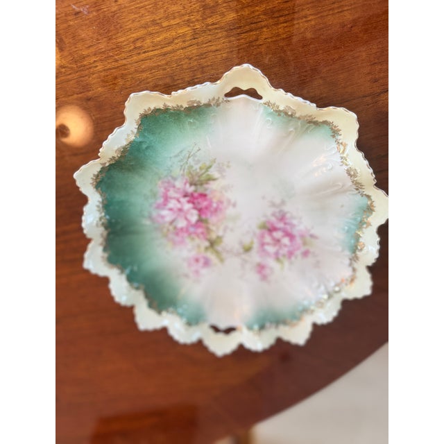Austria Hand-Painted Antique Porcelain Cake Plate with a Floral Molded Design. c1910 Original color, intact handles, and...