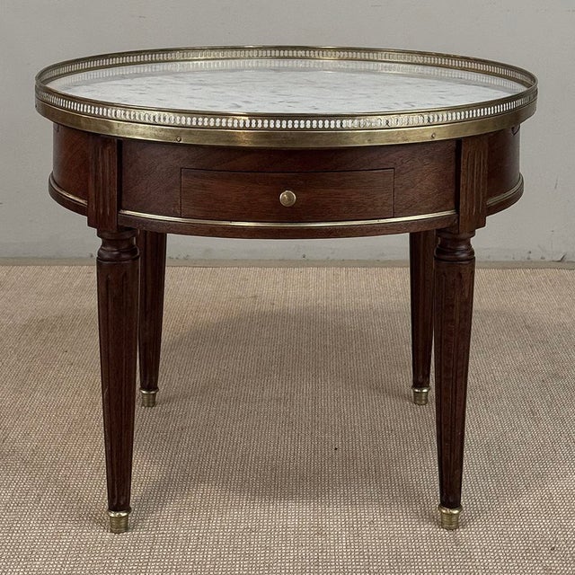 Early 20th Century Antique French Louis XVI Mahogany Marble Top Bouillotte Table For Sale - Image 5 of 18