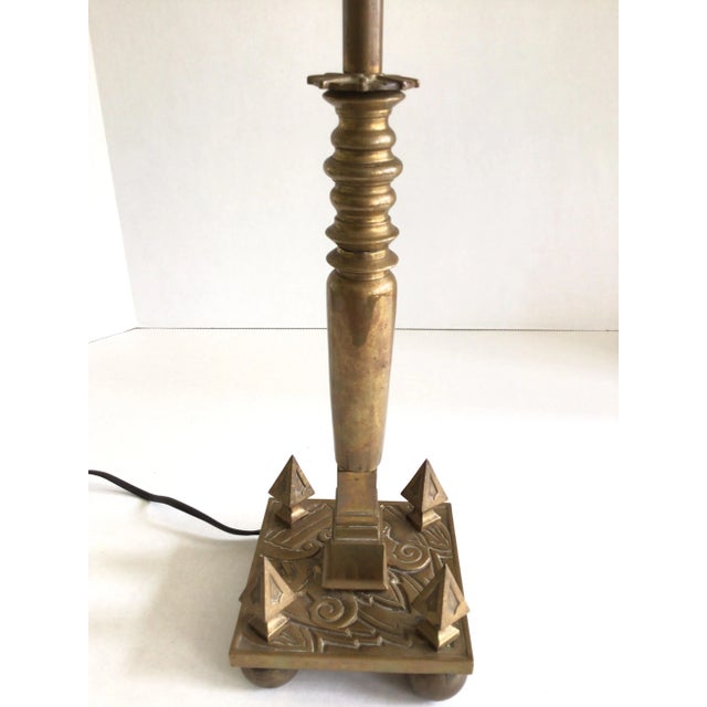 1930s Brass Candlestick Table Lamp With Spikes and Ball Feet at Base For Sale - Image 4 of 10
