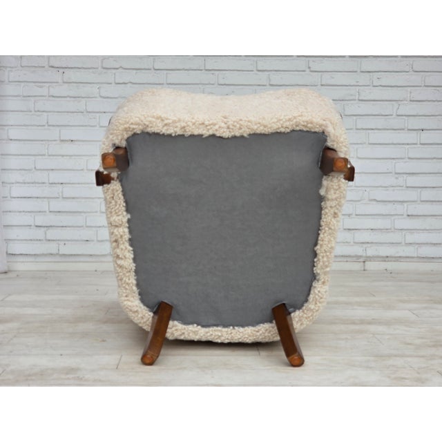 Danish High-Backed Armchair in Sheepskin by Alfred Christensen for Slagelse Møbelværk, 1960s For Sale - Image 14 of 18