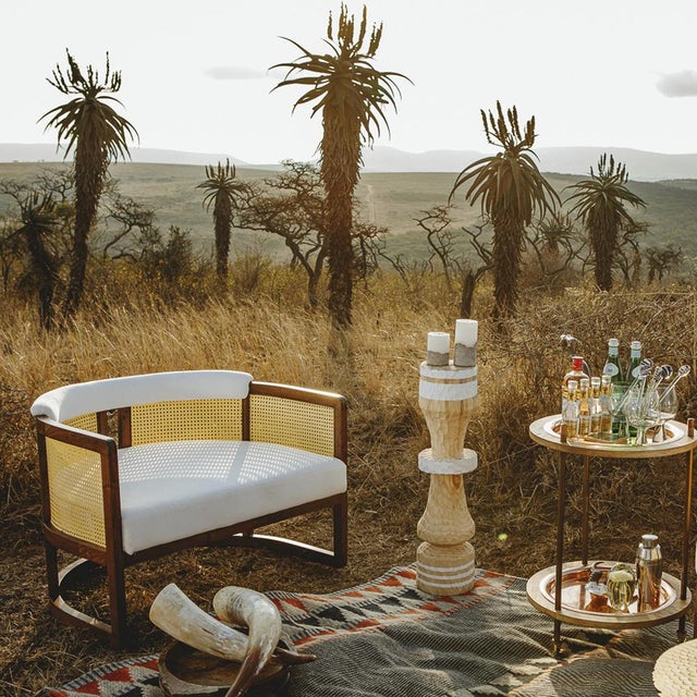 Brown Livingston Walnut and Rattan and Linen Lounge Chair by Egg Designs For Sale - Image 8 of 10