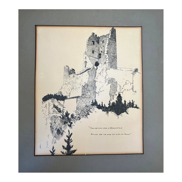 Original 1921 Pen & Ink Illustration Milly Possoz Lord Byron Drachenfels Castle For Sale