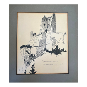 Original 1921 Pen & Ink Illustration Milly Possoz Lord Byron Drachenfels Castle