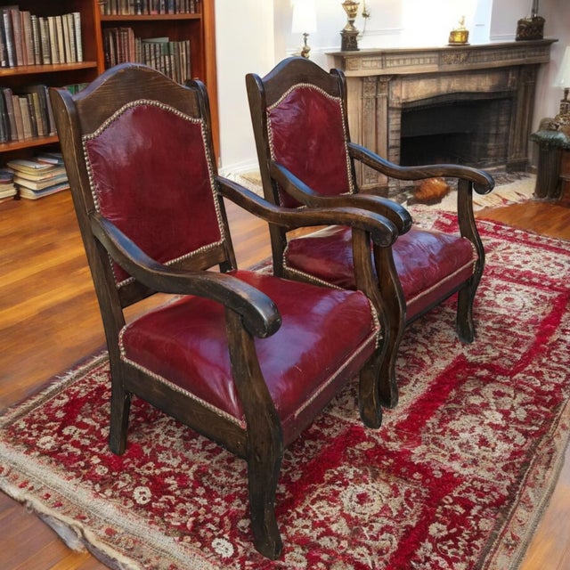 Elevate Your Home With This Stunning Pair of Antique Victorian-Style Parlor Leather Armchairs For Sale In Raleigh - Image 6 of 12