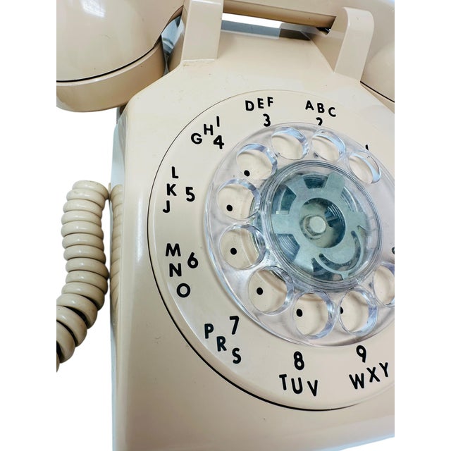 Mid-Century Modern Vintage I T T Model 500 Beige Rotary Phone | Working 1983 Desk Telephone | Polished | Original Cords | Smooth Dial Movement For Sale - Image 3 of 14