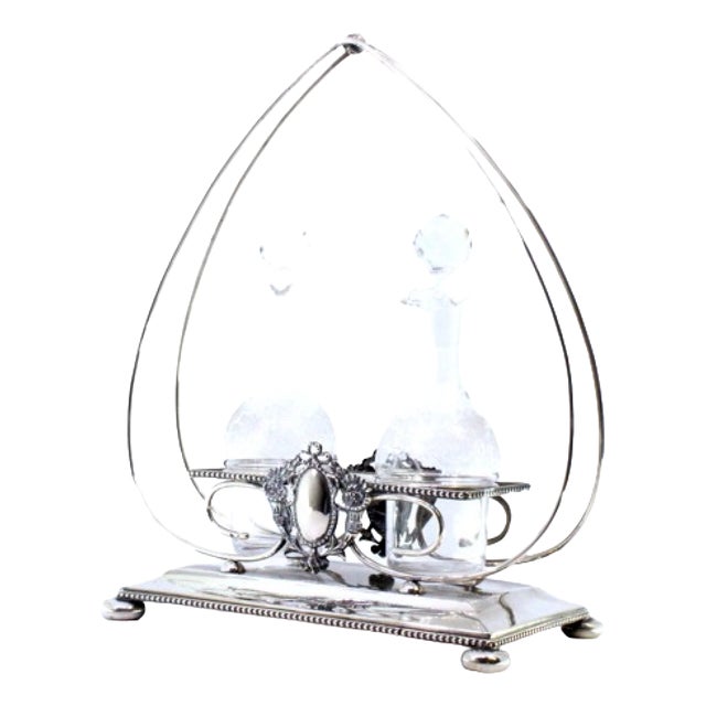 Silver and Acid-Etched Cruet Set, Set of 2 For Sale