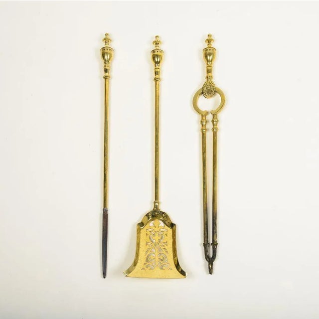 Set of 3 English Cast Brass Fire Tools For Sale - Image 9 of 9