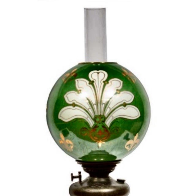 American Early 20th Century Bradley and Hubbard Craftsman Oil Lamp With Original Fleur De Lis Shade For Sale - Image 3 of 10