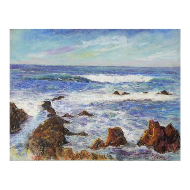Vintage Coastal Seascape Pastel Painting For Sale