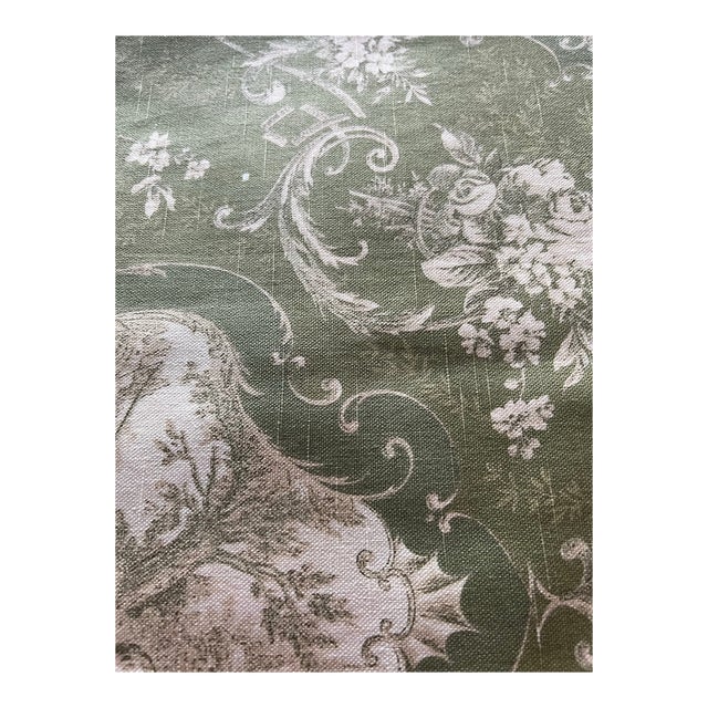 Platinum Collection Richloom Medium Weight Woven Cotton Upholstery Fabric Toile Design Green Cream For Sale