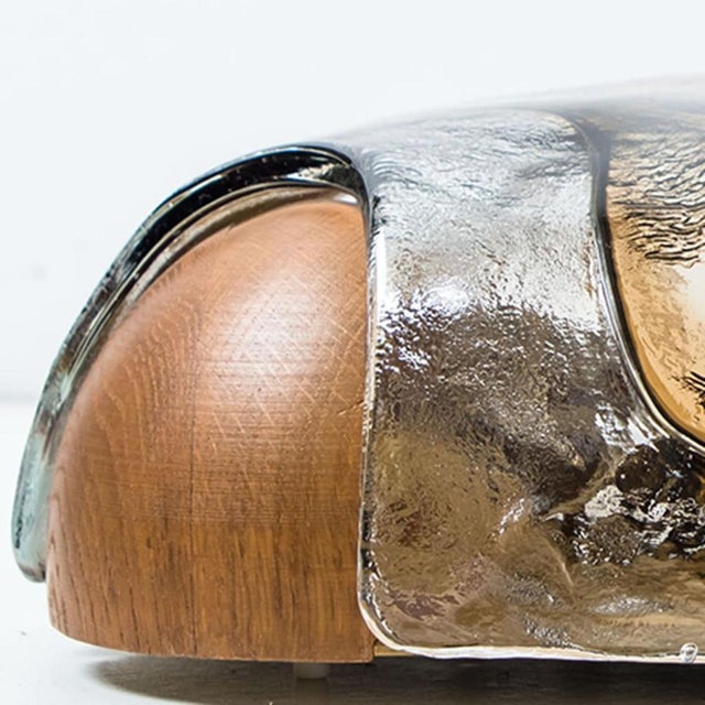 Rounded Angle Wood Smoked Layered Glass Flush Mount attributed to Kaiser, 1960s For Sale - Image 6 of 16