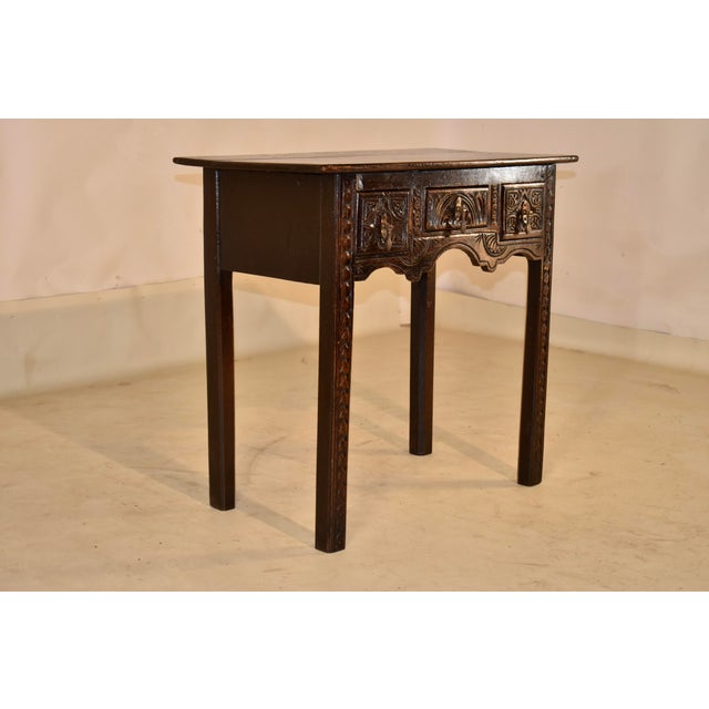 English 18th Century English Hand-Carved Oak Lowboy For Sale - Image 3 of 12