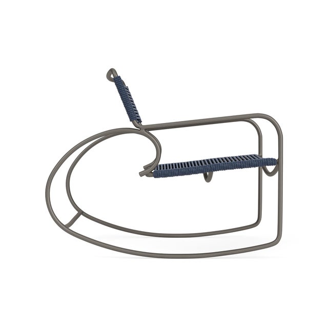 Contemporary Brown Jordan Walter Lamb Rocking Chair, Mica frame with Marine fabric For Sale - Image 3 of 12