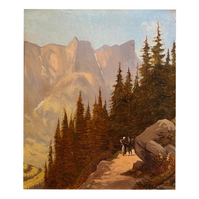 Perrenoud, Pines and Mountains, Oil on Masonite For Sale