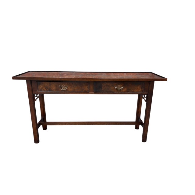 English 1970s Ethan Allen Knob Creek Burled Wood Console Table For Sale - Image 3 of 18