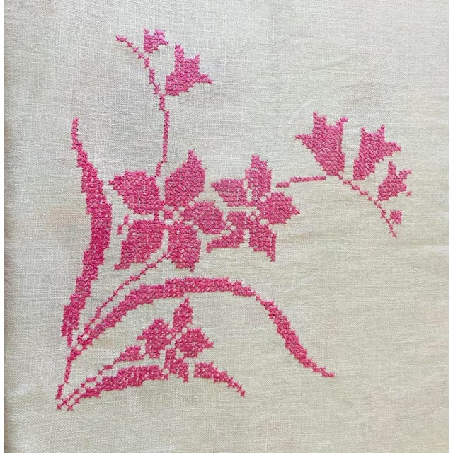 American Antique Linen Embroidered Tablecloth With 4 Napkins, Set/5 For Sale - Image 3 of 5