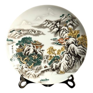 Chinese Ceramic Plate,Qianlong Marked Famille Rose Porcelain Plate Hand Painted Landscape Pattern For Sale