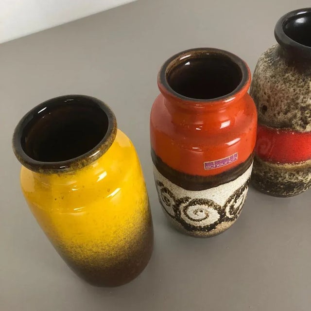 Vintage Fat Lava Pottery 213-20 Vases from Scheurich, Germany, Set of 4 For Sale - Image 9 of 18