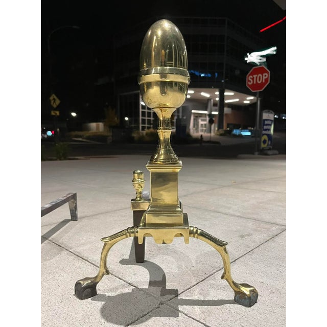20th Century Federal Style Brass Acorn Andirons - a Pair For Sale - Image 9 of 13