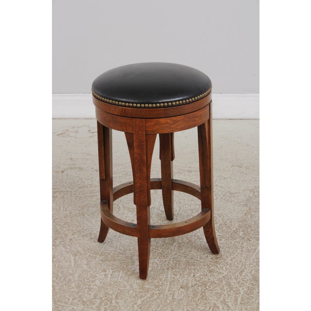 Mission Set of 3 Stickley Mission Oak Counter Bar Stools For Sale - Image 3 of 14