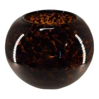 1980s Handblown Tortoise Style Glass Rose Bowl Vase For Sale