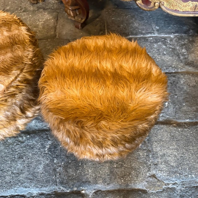 Mid-Century Modern Two 1970s Mid-Century Modern Brass and Fabric Poufs " Him and Her " For Sale - Image 3 of 14