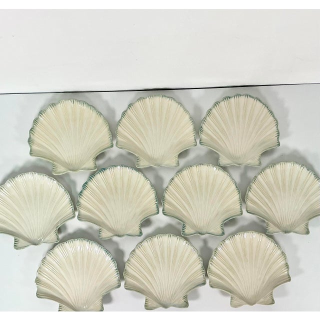 Vintage Hollywood Regency Coastal Clam Sea Shell Salad Plates, Trompe L’Oeil Style - Set of 10. For Sale - Image 4 of 16