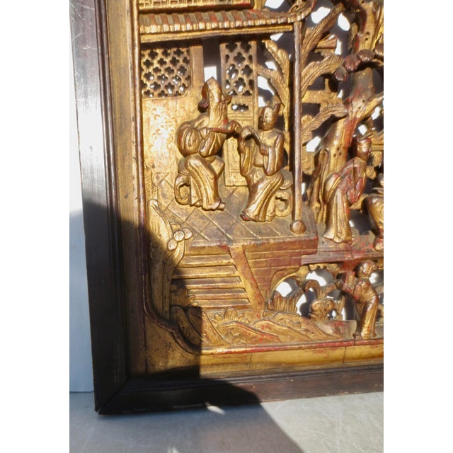 Antique Chinese Wood Carved Scenic Panel For Sale - Image 4 of 8