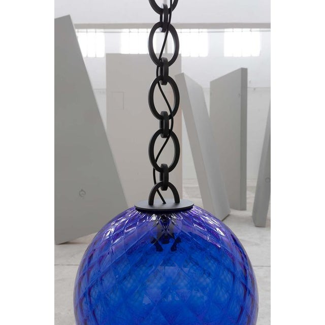 Cobalt Blue Glass Globe Brass Big Chain Empoli Pendant by Magic Circus Editions For Sale - Image 14 of 15
