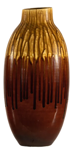 Vintage Drip Glaze Ceramic Vase in Reddish Brown and Mustard