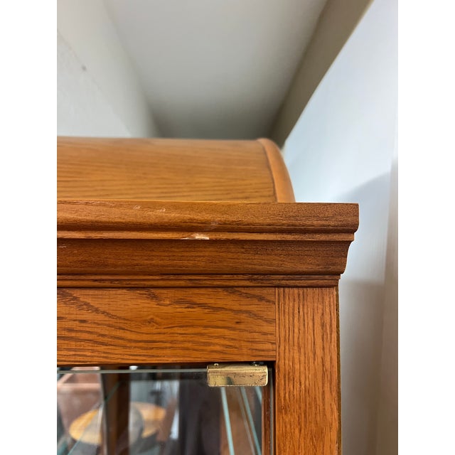 2010s Pulaski Furniture English Oak Lighted Curio Cabinet For Sale - Image 5 of 15