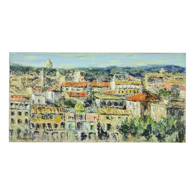 Pino Romanò, Roofs in Rome, Oil Painting, 1990s For Sale