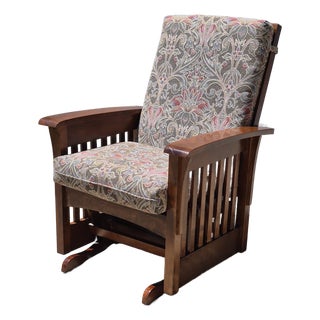 2001 Ethan Allen Mission Craftsman Style Cherry Wood Gliding Arm Chair Rocker Glider For Sale