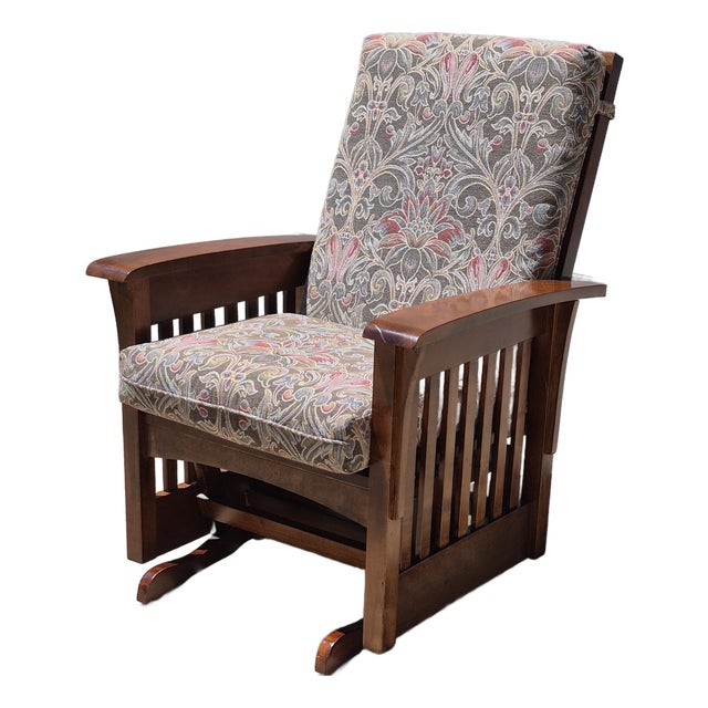 2001 Ethan Allen Mission Craftsman Style Cherry Wood Gliding Arm Chair Rocker Glider For Sale