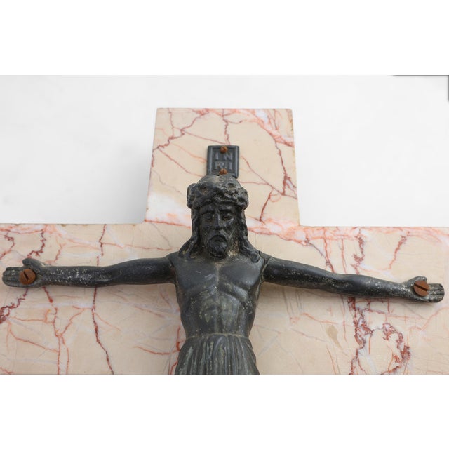 Belgian Bronze and Marble Crucifix, 1920s For Sale - Image 3 of 11