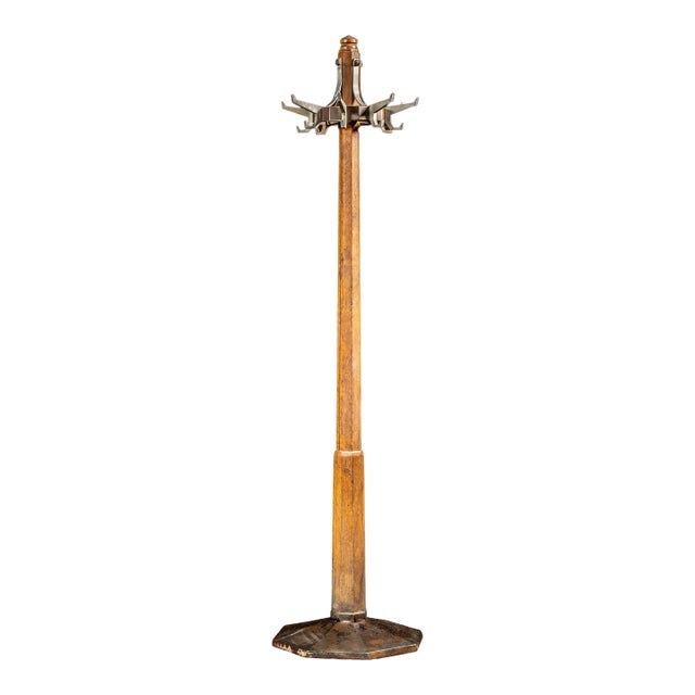 Antique Oak Mission-Style Barbershop Coat Rack For Sale