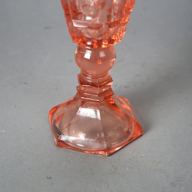 Antique Pink Coinspot Pressed Glass Oil Lamp Circa 1840 For Sale - Image 9 of 10
