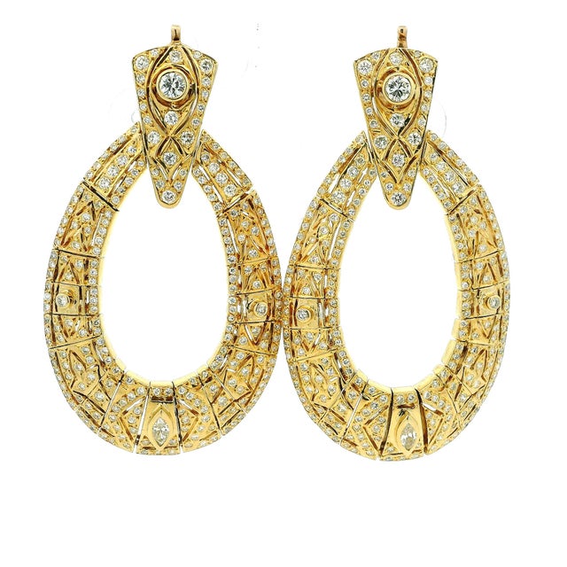 Vintage American 18k Gold 5 Carat Diamond Articulated Hoop Earrings, Pair For Sale In Miami - Image 6 of 14