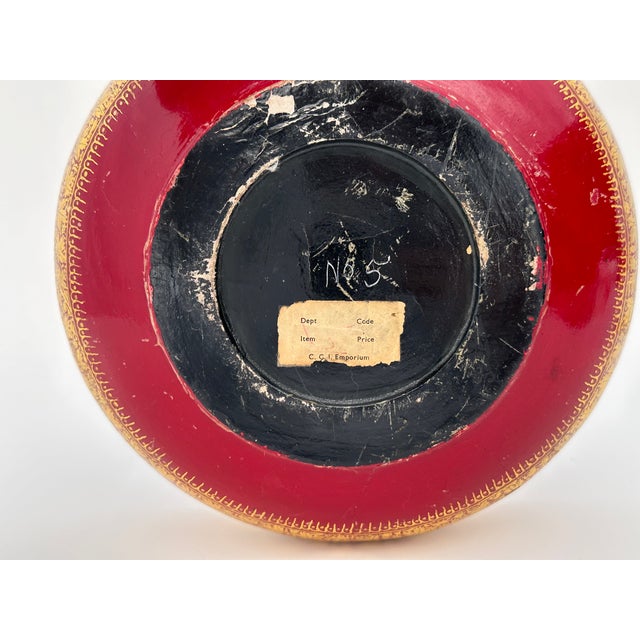 Red Mid 20th Century Kashmiri Paper Mache Bowl Lined in Brass For Sale - Image 8 of 9