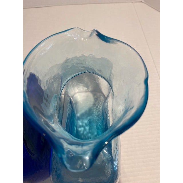 2 Cobalt and Light Blue Blenko 384 Bottles For Sale - Image 6 of 10