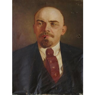 Lenin Portrait Painting, Original Soviet Socialist Realism Art, 1970s 130-100 For Sale