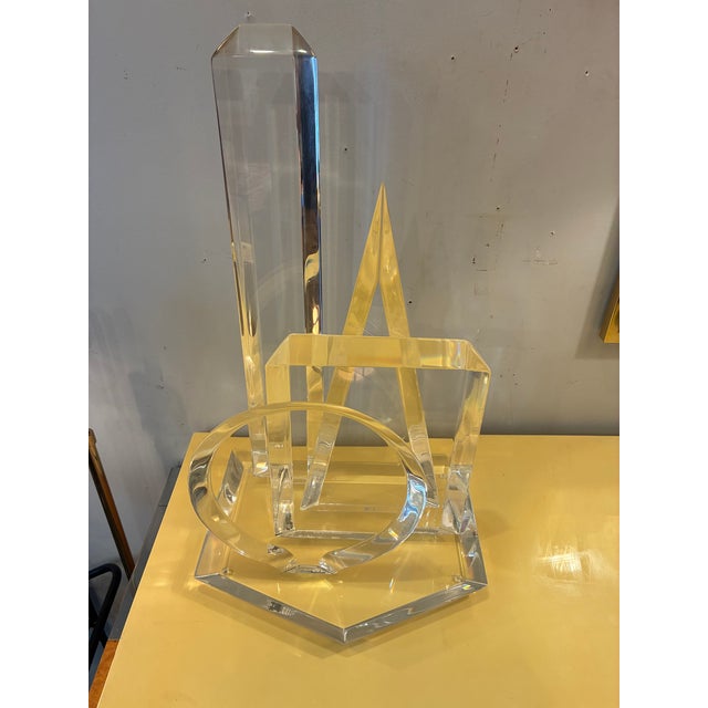 Large Postmodern Lucite Table Sculpture by Hivo Van Teal CA 1970s. Signed. Measures 13 3/4 X 12 X 23 1/2″h.