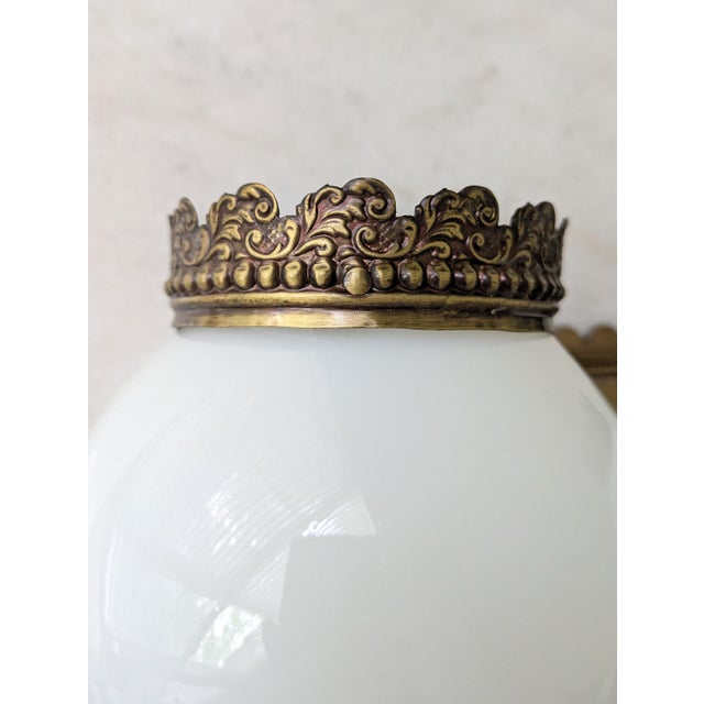 Glass Vintage Milk Glass Globe Two Light Aged Brass Sconce For Sale - Image 7 of 9